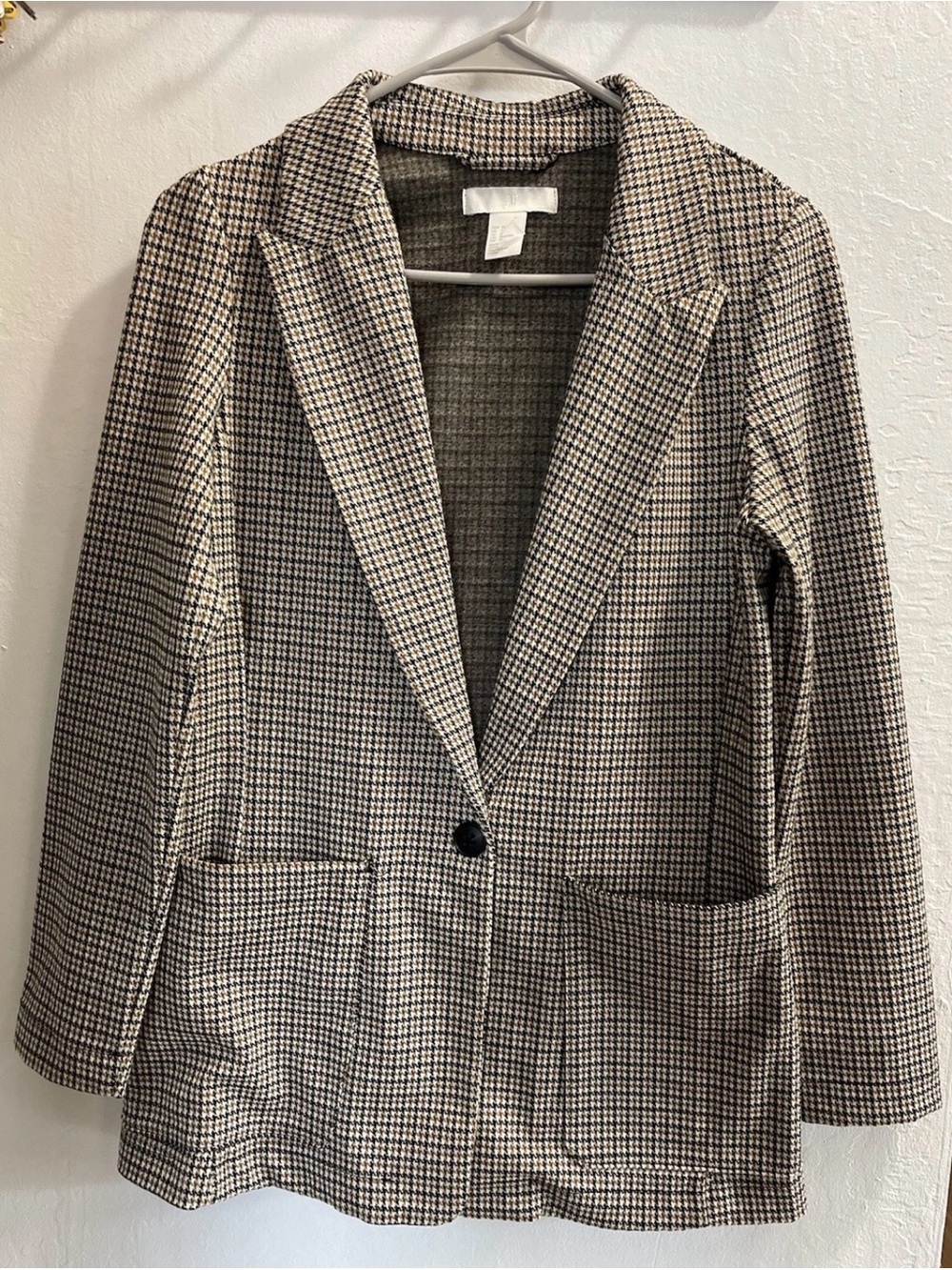 H&M Houndstooth Single-Button Blazer - Black & Cream